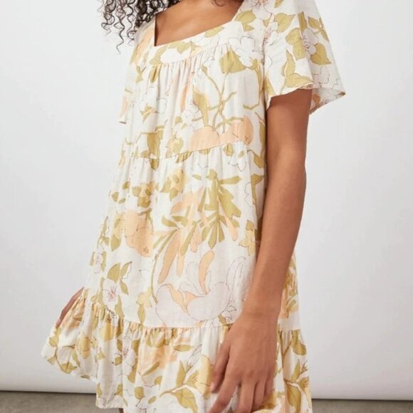Rails Valentina Linen Mini Dress Size Medium Tiered Citrus Floral Print - Picture 1 of 12